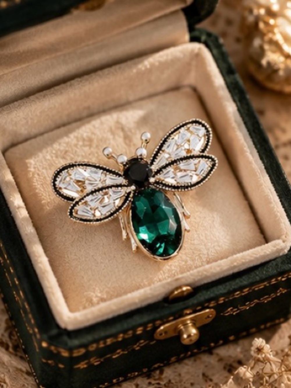 Vintage Emerald Bee Brooch